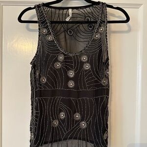 Sheer Heavily Beaded Black Tank